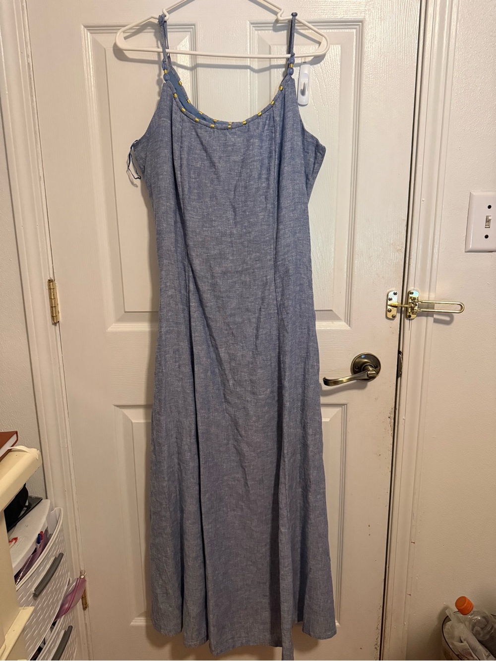 Calypso St. Barth Light Blue Linen-Blend Maxi Dress with Yellow Trim